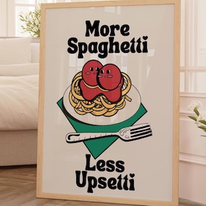 More Spaghetti Less Regretti Retro Kitchen Print Dining Room Wall Art Pasta Posters Italian Kitchen Decor Unique Wall Art Less Upsetti Art