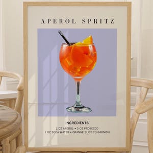 Aperol Spritz Art Print Bar Cart Decor Cocktail Party Signature Drink Sign Modna ściana Minimalistyczna Elegancka Wyrafinowana Retro Niebieski