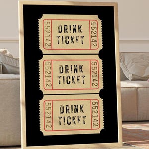 Retro Vibe Drink Ticket Print Wall Art Vintage Poster Bar Cart Decor Preppy College Wall Art Good Times Ticket Print Digital Print Yellow
