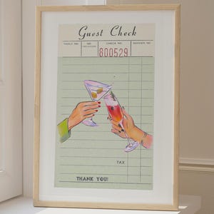 Guest Check Print Green Trendy Kitchen Wall Art Cheers Wall Art Modern Kitchen Art Dining Room Poster Retro Guest Check Birthday Gift