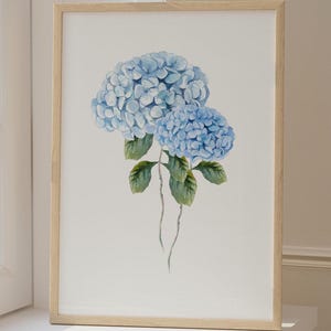 Blue Hydrangea Watercolor Painting Minimalist Nursery Wall Art Blue Floral Art Hamptons Wall Decor Modern Fine Art Print Extra Large Print