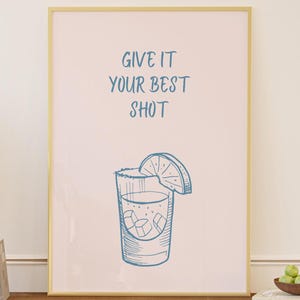 Sztuka barowa Daj z siebie wszystko Wydrukuj Nowoczesna sztuka ścienna do baru Preppy Blue and Pink Bar Cart Decor Minimalistyczna galeria dekoracji kuchennych do jadalni