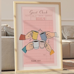 Guest Check Poster Guest Check Print Trendy Wall Art Trendy Print Retro Wall Art Aesthetic Prints Coffee Wall Art Coffee Bar Coffee Lover
