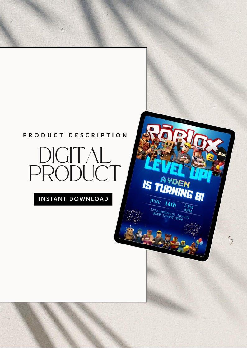 Roblox Birthday Party Boys Invitation | Editable Canva Template Blue ...