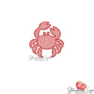 Crab Mini Embroidery Design, Ocean Crab Embroidery Design, Crab Sketch Fill Design, Ocean Sea Animal Embroidery Design