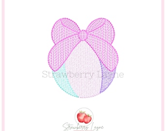 Beach Ball with Bow Mini Embroidery Design – Summer Sketch – Girls Sports Embroidery File – Machine Embroidery Digital Download