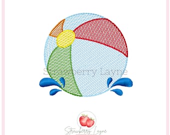 Beach Ball Splash Mini Embroidery Design – Summer Sketch – Sports Embroidery File – Machine Embroidery Digital Download