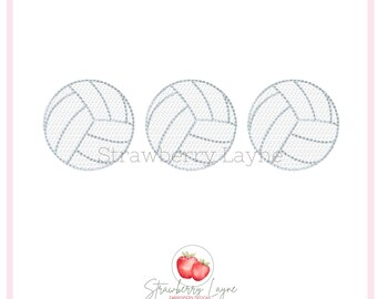 Volleyball Trio Embroidery Design – Volleyball Sketch – Sports Embroidery File – Machine Embroidery Digital Download