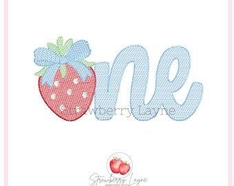Strawberry First Birthday Design – Sweet One Sketch – Strawberry with Bow Embroidery File – Machine Digital Download