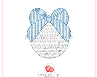 Golf Ball with Bow Mini Design – Bow Golf Sketch – Girls Sports Embroidery File – Digital Download