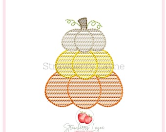 Pumpkin Stack Mini Embroidery Design – Fall Pumpkin Trio Sketch – Autumn Harvest Embroidery File – Machine Embroidery Digital Download