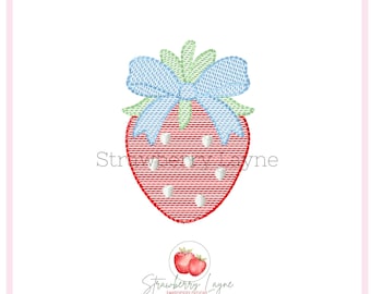 Strawberry with Bow Mini Embroidery Design – Summer Fruit Sketch – Picnic Embroidery File – Machine Embroidery Digital Download
