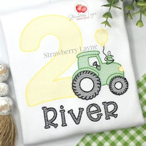 Second Birthday Tractor Embroidery Design – Farm Tractor with Number 2 Sketch – Machine Embroidery Download