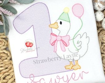 Birthday Goose Embroidery Design – One Silly Goose Sketch – Goose with One Embroidery File – Digital Download