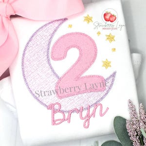 Two the Moon Zig Zag Applique – Birthday Moon and Stars Applique – Machine Embroidery Download