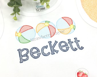 Beach Ball Trio Embroidery Design – Summer Sketch – Sports Embroidery File – Machine Embroidery Digital Download