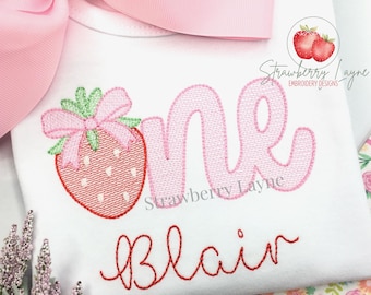 Strawberry First Birthday Design – Sweet One Sketch – Strawberry with Bow Embroidery File – Machine Digital Download