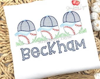 Baseball with Hat Trio Design – Baseball Cap Sketch – Sports File – Machine Embroidery Digital Download