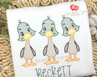 Baby Duck Trio Embroidery Design – Mallard Sketch – Machine Embroidery Digital Download