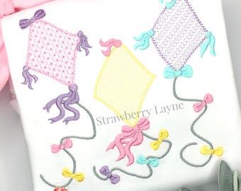 Kite Trio Embroidery Design – Spring Kite Sketch – Bow Tail Kite Embroidery File – Machine Embroidery Digital Download