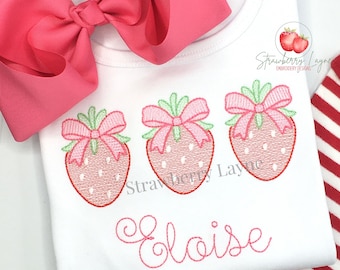 Strawberry Trio with Bow Embroidery Design – Summer Fruit Sketch – Picnic Embroidery File – Machine Embroidery Digital Download
