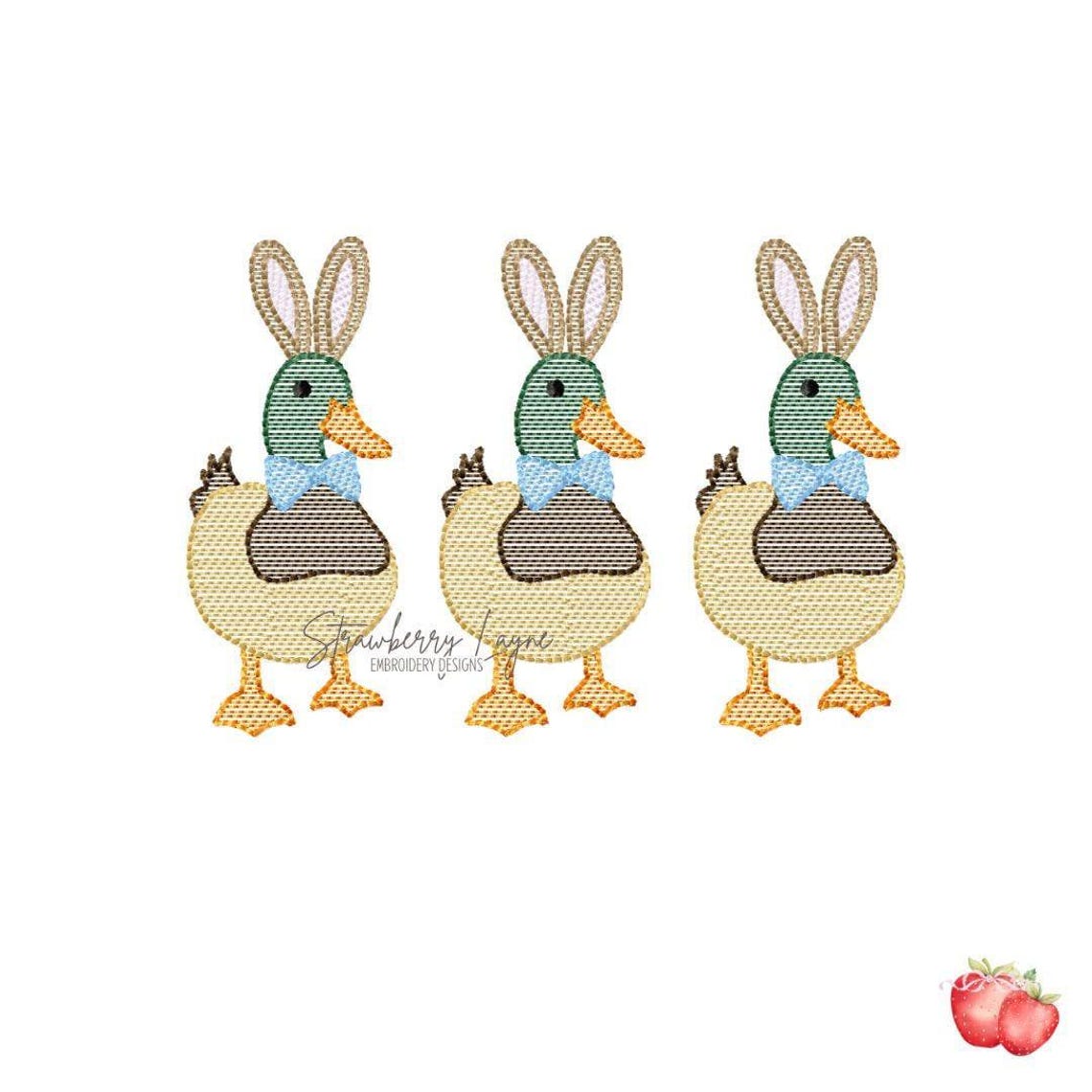 Easter Duck Trio Embroidery Design – Ducks With Bunny Ears Sketch ...