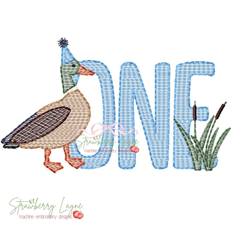 One Lucky duck first birthday sketch machine embroidery design