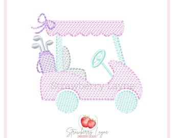 Mini Scalloped Golf Cart Embroidery Design – Golf Car Sketch – Golf Theme Embroidery File – Machine Embroidery Download