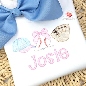 Baseball Trio Embroidery Design – Cap Bow Baseball and Glove Sketch – Sports Embroidery File – Machine Embroidery Digital Download