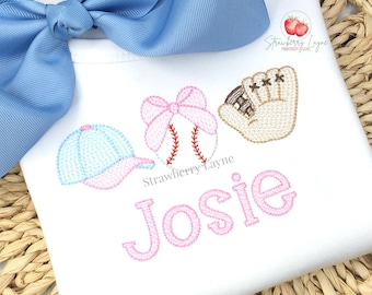 Baseball Trio Embroidery Design – Cap Bow Baseball and Glove Sketch – Sports Embroidery File – Machine Embroidery Digital Download