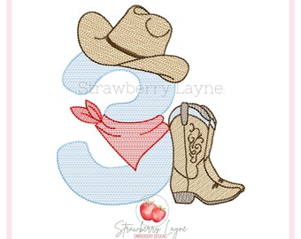Third Rodeo Embroidery Design – Cowboy Boots Sketch – Rodeo Theme – Machine Embroidery Download
