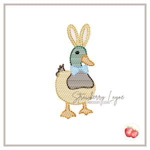 Mini Easter Duck Embroidery Design – Bunny Ears Mallard Sketch – Easter Duck Embroidery File – Machine Embroidery Digital Download
