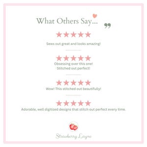 a pink frame with five stars and the words what others say