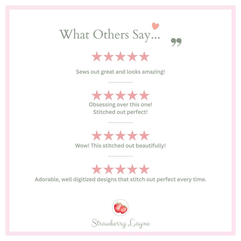 a pink frame with five stars and the words what others say