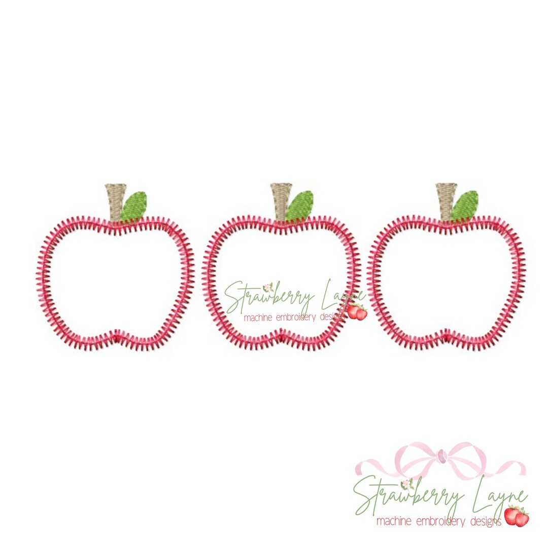 Apple Trio Zig Zag Applique Design, Back to School Apples Applique ...
