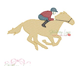 Derby Horse Embroidery Design – Jockey and Racehorse Sketch – Equestrian Embroidery File – Machine Embroidery Digital Download
