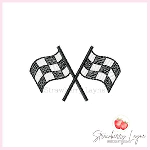 Mini Checkered Flags Embroidery Design – Racing Flag Sketch – Small Race Car Embroidery File – Machine Embroidery Digital Download