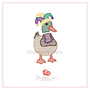 Mardi Gras Mallard Duck Mini Design – Mallard Duck with Jester Hat Mini Sketch – Mardi Gras Sketch – Machine Embroidery Digital Download