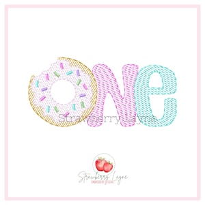 Donut One Embroidery Design – First Birthday Donut Sketch – Sweet One Embroidery File – Machine Embroidery Download