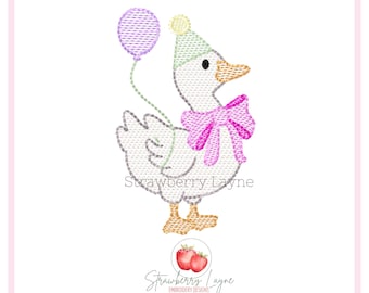 Birthday Goose Mini Embroidery Design – One Silly Goose Sketch – Goose with Bow Mini Embroidery File – Digital Download