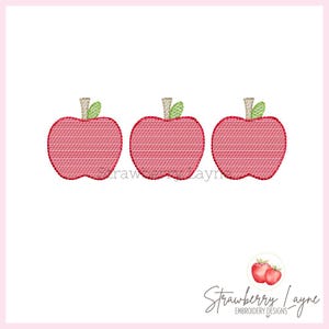 Apple Trio Sketch Embroidery Design, Back to School Apples Quick Stitch Design, Vintage Apple Embroidery File