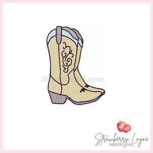 Mini Cowboy Boot Embroidery Design – Western Boot Sketch – Small Western Embroidery File – Machine Embroidery Digital Download