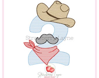 Two with Cowboy Hat & Bandana – Rodeo Embroidery Design – Western Birthday Sketch – Machine Embroidery Download