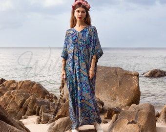 Seaside Chic Kaftan Silky Blend summer dress photoshoot dress evening dress holiday resort house party Lounge Maxi Special Occasions Gifts