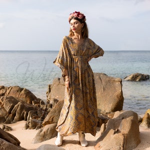 Seaside Chic Kaftan Silky Blend summer dress photoshoot dress evening dress holiday resort house party Lounge Maxi Special Occasions Gifts