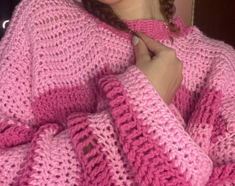 Maglione estetico all'uncinetto di Barbie Pinterest a righe rosa