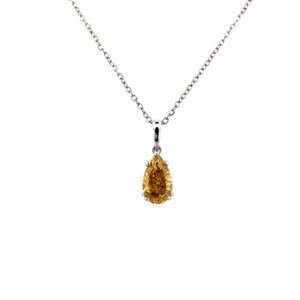 1.50ct  pear shape lab grown pendant, IGI certified, Fancy yellow pear pendant, 14k solid gold pendant, lab grown pear shape necklace