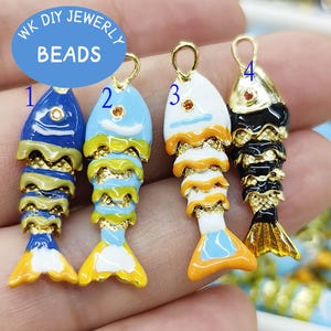 Handmade Oil Cloisonne Carp Fish Charm Pendant Eearrings gold fish 25-50mm 2pcs  Bright color Fashion Necklace Jewelry Making Supplies