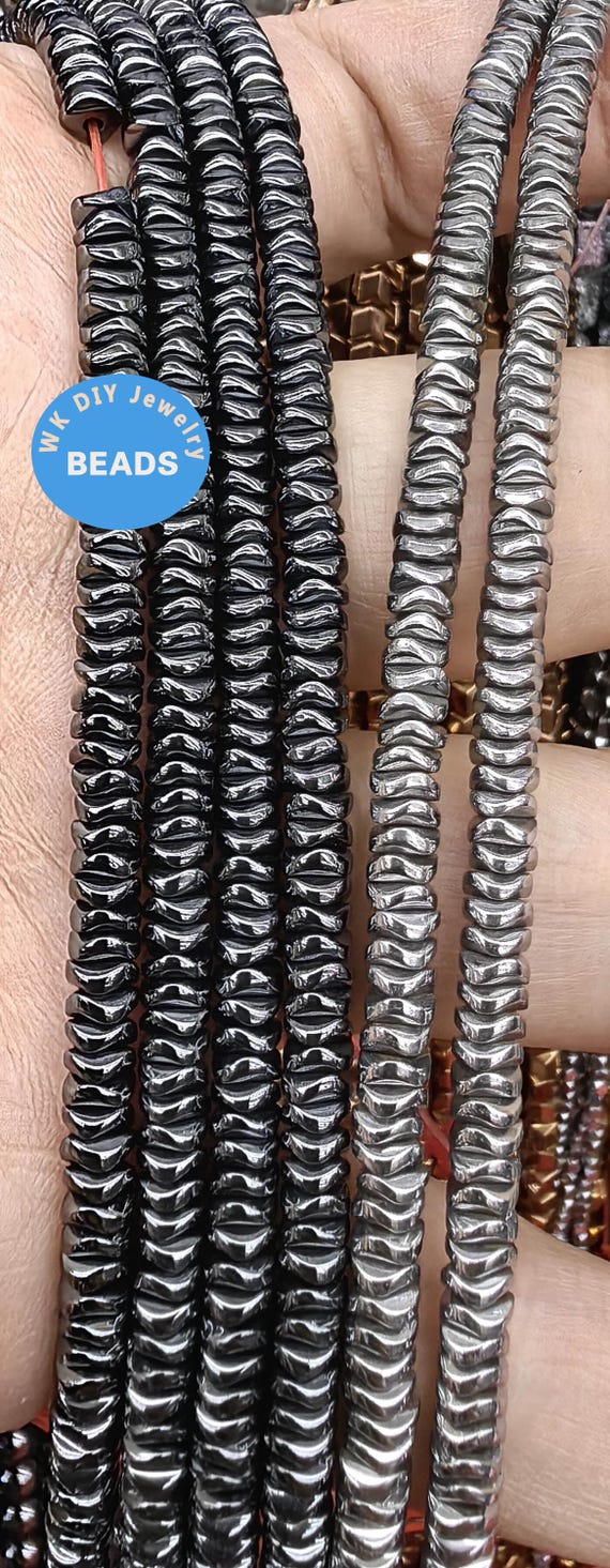 Natural Hematite  Copper  Silver  Beads wave Wheel Disc Cube 4mm 6mm 15.5" spacer Beads  Semi-Precious Gemstone connector stop bead