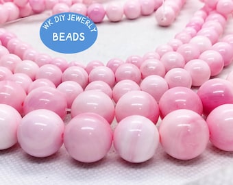 15.5" Strong Pink Queen Conch jewelry Round Pears Pink Shell  4-14mm Loose beads for jewelry making